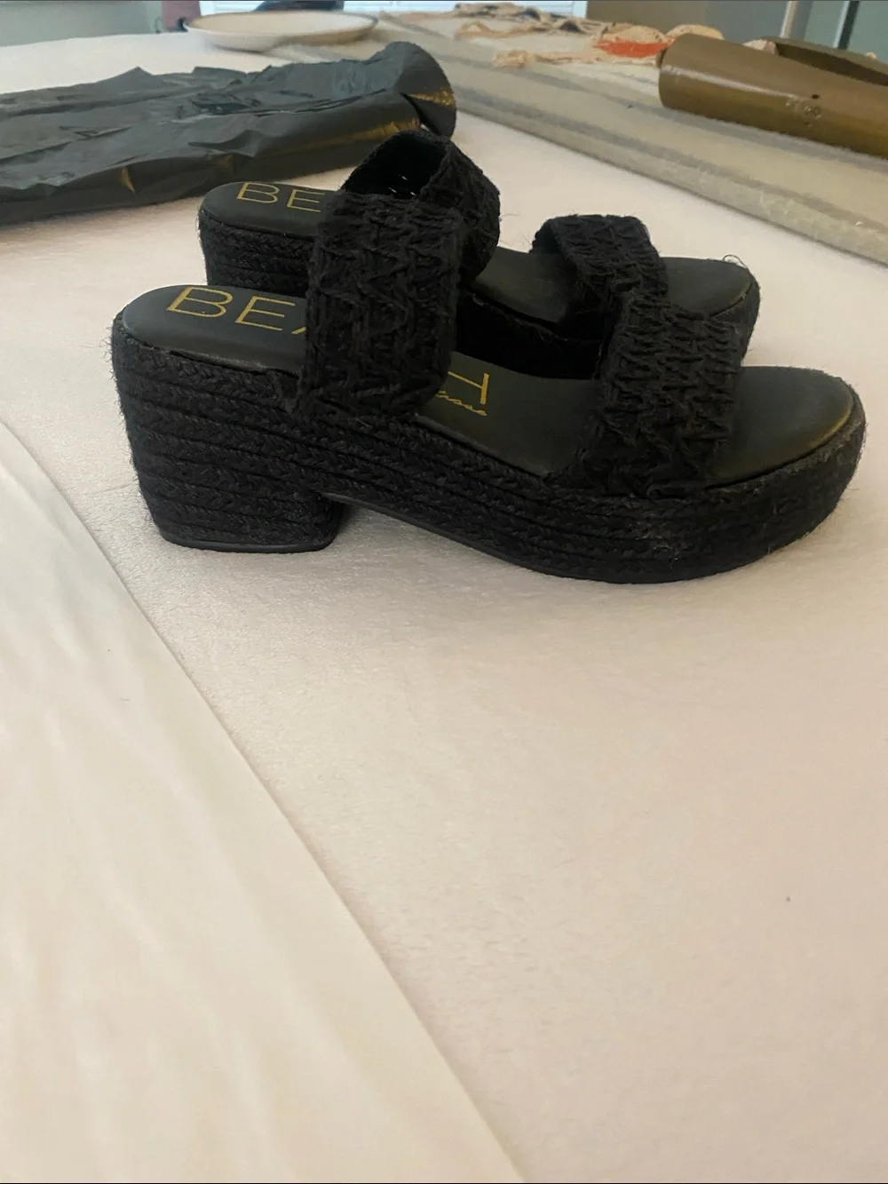 BEACH by Mousse Black Woven Double-Strap Slide Sandals